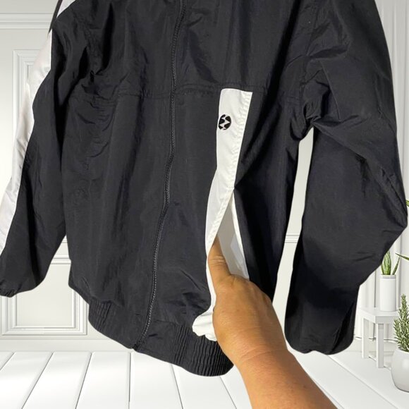 Ixspa Black White Windbreaker Jacket Small | Vintage 90s Track Retro Streetwear - Picture 10 of 16